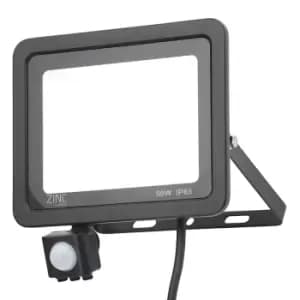 Zinc RYE LED PIR Slimline Floodlight 50W Daylight 180° Black