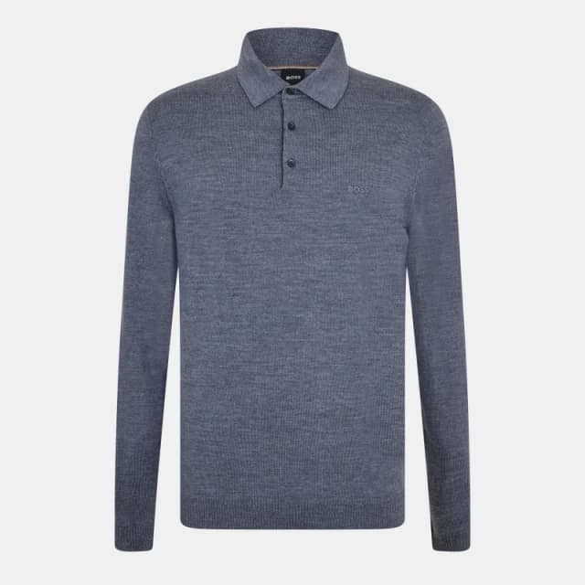 Boss Mens Banet E Knitted Long Sleeve Polo Shirt Medium Grey male S