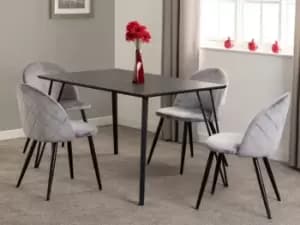 Seconique Marlow Black Marble Effect Dining Table and 4 Grey Velvet Chairs