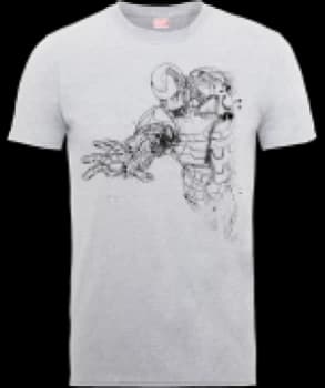 Marvel Avengers Assemble Iron Man Mono Sketch T-Shirt - Grey - L