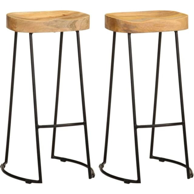 vidaXL 2x Solid Mango Wood Gavin Bar Stools Home Kitchen Dining Room Chair