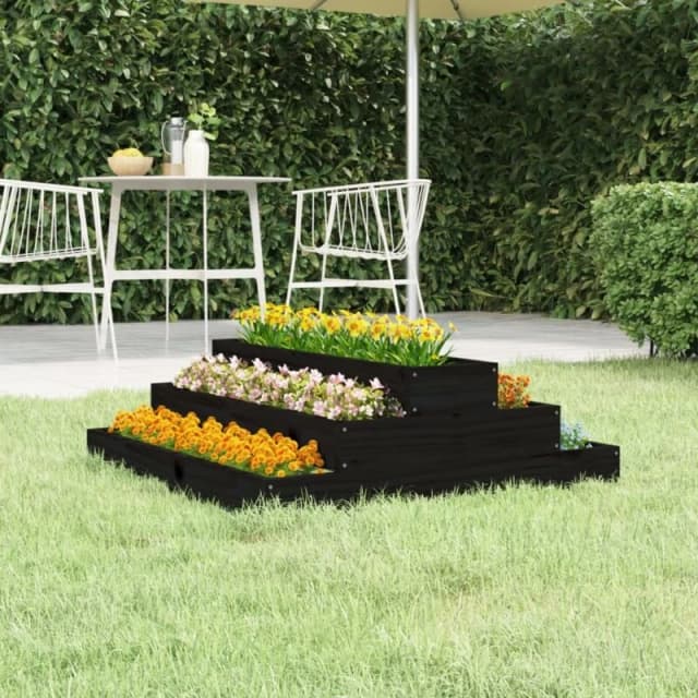 vidaXL Planter Black 80x80x27cm Solid Pine, Black 823896