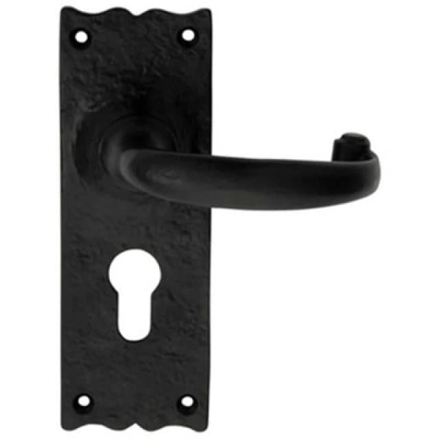 Loops PAIR Forged Curved Lever Handle on Euro Lock Backplate 155 x 54mm Black Antique Black