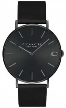 Coach Mens Charles Black Leather Strap Black Dial Watch