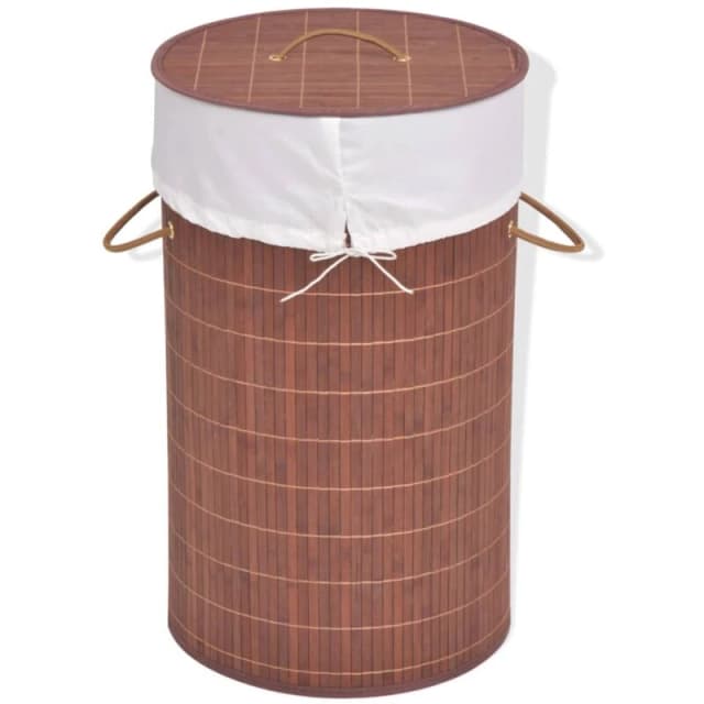 VIDAXL Bamboo Laundry Bin Round Brown Vidaxl 8718475587262