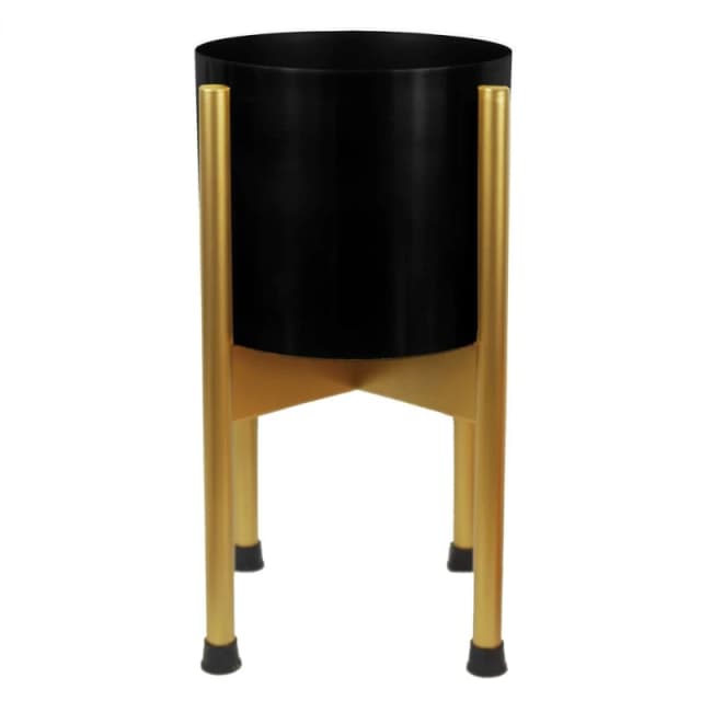 Unbranded Medium Gold Stand with Black Metal Planter 38.5cm x 18cm