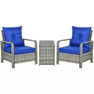 Outsunny - 3 PCs pe Rattan Garden Sofa Set w/ 2 Chairs & Storage Table Mixed Grey - Blue