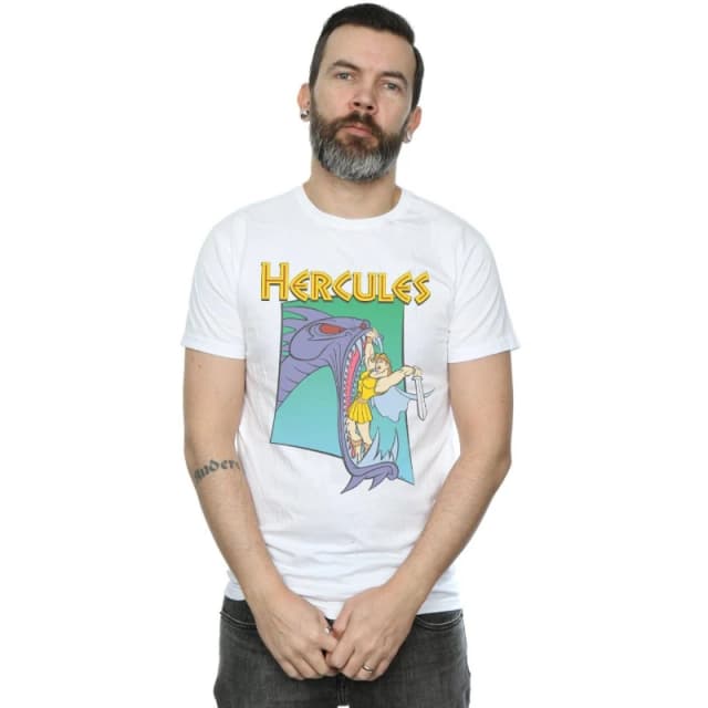 Disney Men Hercules Hydra Fight T-Shirt in White Size: Small White S Male 5059276960124