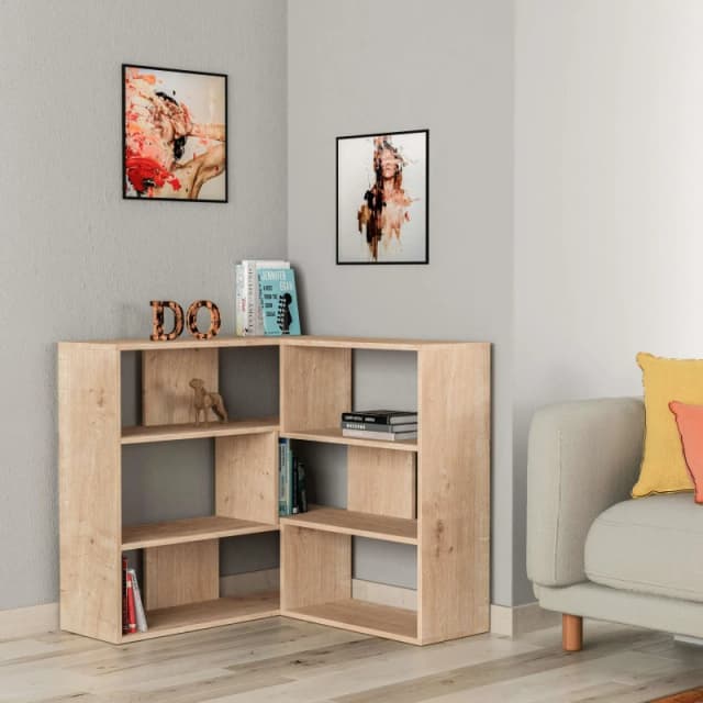 DECORTIE Decortie - Molly Modern Corner Multipurpose Bookcase Display Unit Room Separator No. 3 - Natural Oak Effect - Oak M.KT.02.12715.4