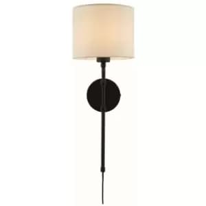 Searchlight Munich Adjustable Wall Light, Matt Black, Linen Shade