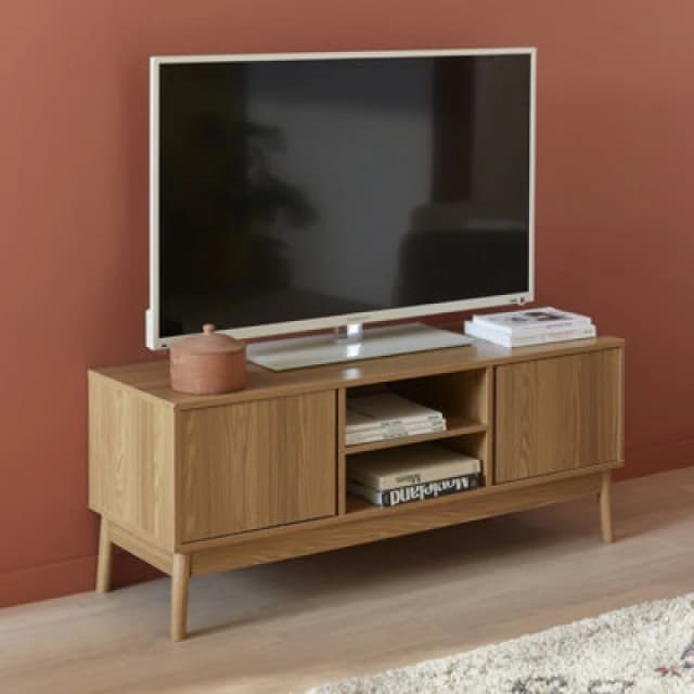 sweeek 120cm TV Unit With Wooden Effect And 2 Doors Light Brown
