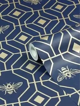 Furn Bee Deco Geometric Foil Printed Wallpaper