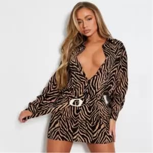 I Saw It First Zebra Print Belted Mini Skirt Co Ord - Brown