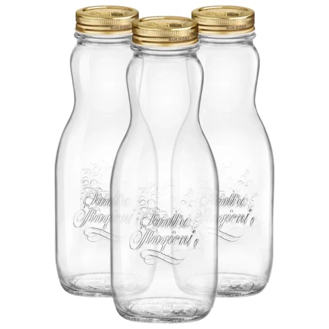 Bormioli Rocco Quattro Stagioni Glass Juice Bottles with Screw Top Lid - 1L - Pack of 3 Clear