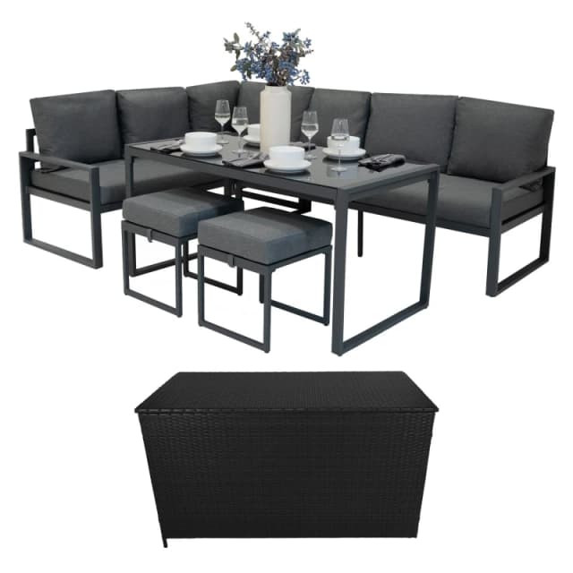 Monstershop Aluminium Corner Sofa Set With Black Rattan Storage Box - Anthracite in Grey Grey Unisex