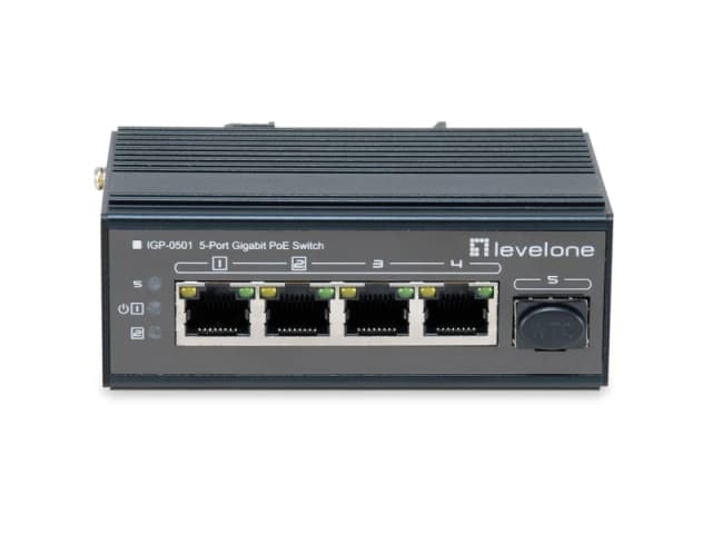LevelOne 5-Port Gigabit Industrial Switch. DIN-Rail. -30°C to 65°C