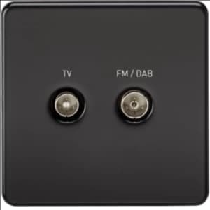 KnightsBridge Screened Diplex TV and FM DAB Outlet 1G Screwless Matt Black Wall Plate - Switch