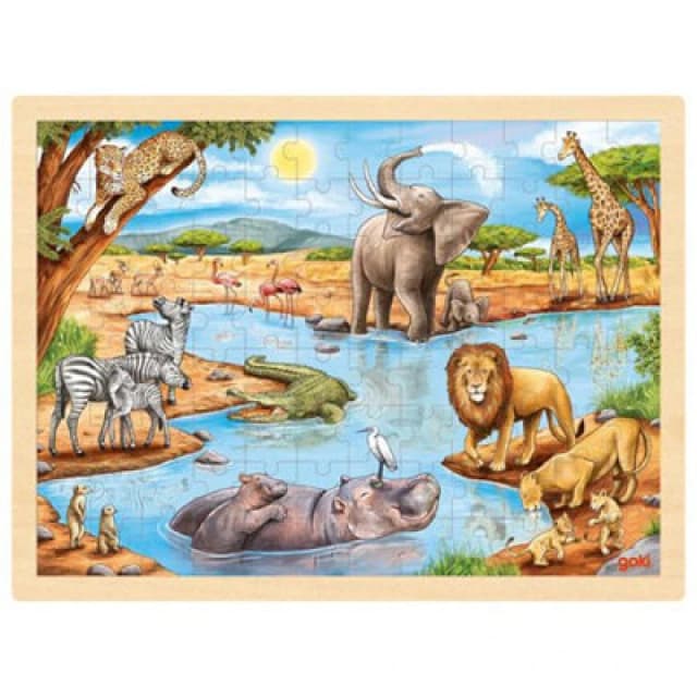 Goki Wooden Jigsaw Puzzle Africa Savannah Childrens 96 Piece Activity Toy Set Age 3+