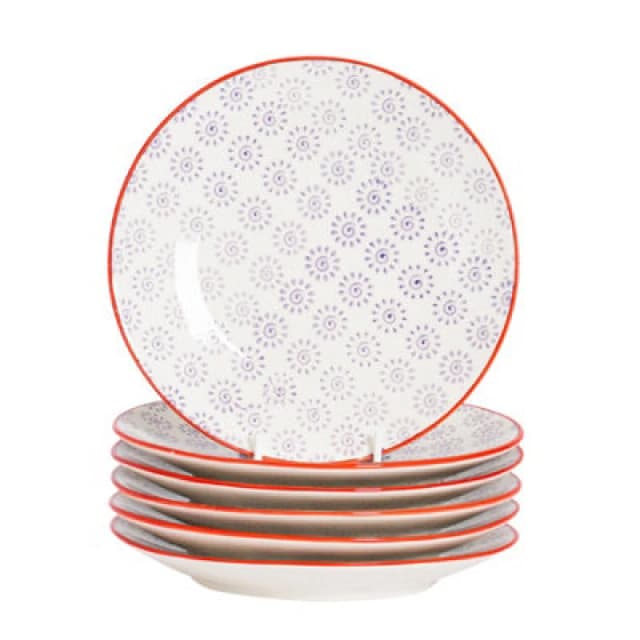 Nicola Spring Hand-Printed Side Plates - 18Cm - Purple - Pack Of 6