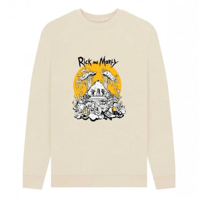 Rick & Morty Mens Rest & Ricklaxation Sweatshirt in Cream Size: Small Cream Male S