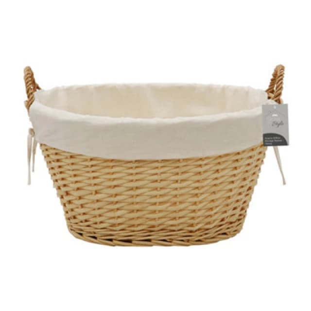 JVL JVL - Acacia Oval Laundry Willow Storage Basket with Lining, Honey Finish 24-507