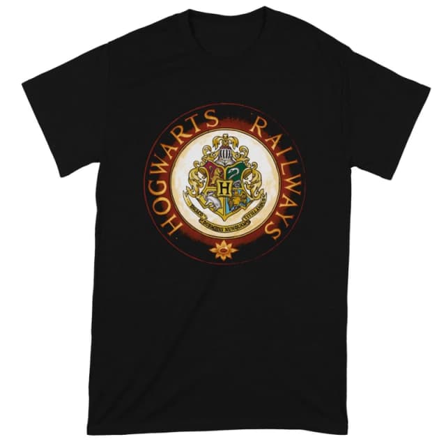 Harry Potter Mens Hogwarts Railway Circle T-Shirt in Black Size: Small Black Male S