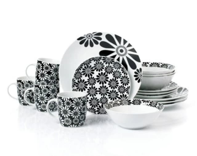 16Pc Kira Black Flower Dinner Set