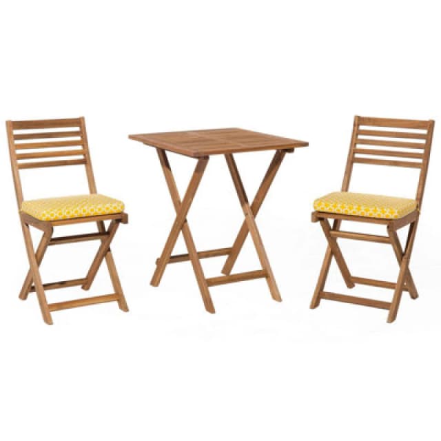 Beliani Bistro Set With Cushions Fiji Acacia Wood Yellow