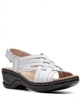 Clarks Lexi Carmen Leather Low Wedge Sandal - White Leather, Size 4, Women