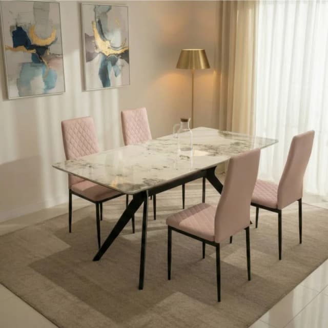 Outdoor Living San Diego Marble Top Dining Table with Emily Leather Chairs in Pink Pink Unisex