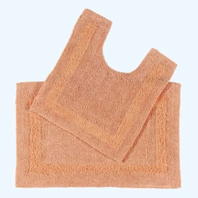 Homescapes Luxury Reversible Cotton Bath Mat Set - Peach