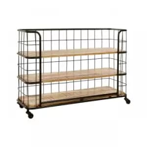 3 Tier Industrial Warehouse Trolley With Wood Shelfs