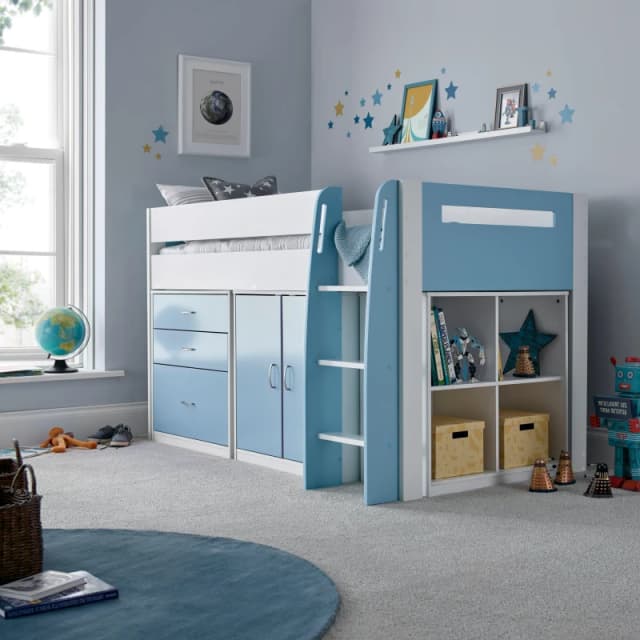 Bedmaster Lacy Storage Mid Sleeper Bed And Spring Mattress Blue