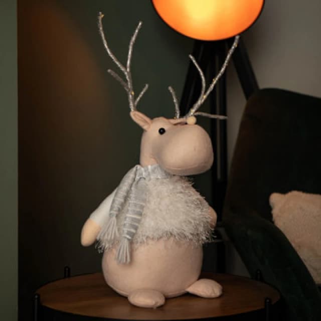 Samuel Alexander 52cm Battery Operated Plush White Christmas Reindeer with LED Lit Antlers White