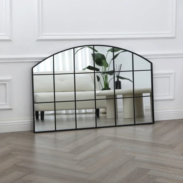 Home Garden Direct Aion - Industrial Arch Wall Mirror with Black Frame - 120x80cm Size: 120x80cm Black Unisex 120x80 cm