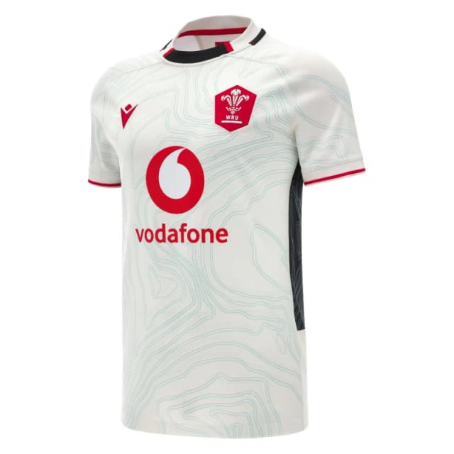 Macron Wales Rugby Union Away Shirt 2025 Adults White/Blk/Red male Small