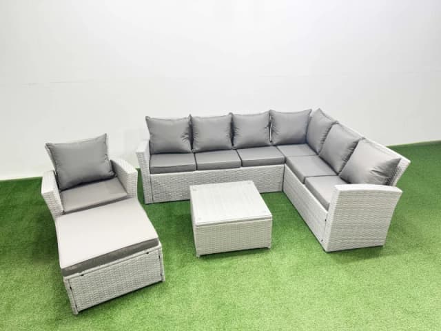 Fimous Rattan Garden Outdoor Furniture Set 8 Seater Rattan Garden Sofa Set in Light Grey Light Grey Unisex