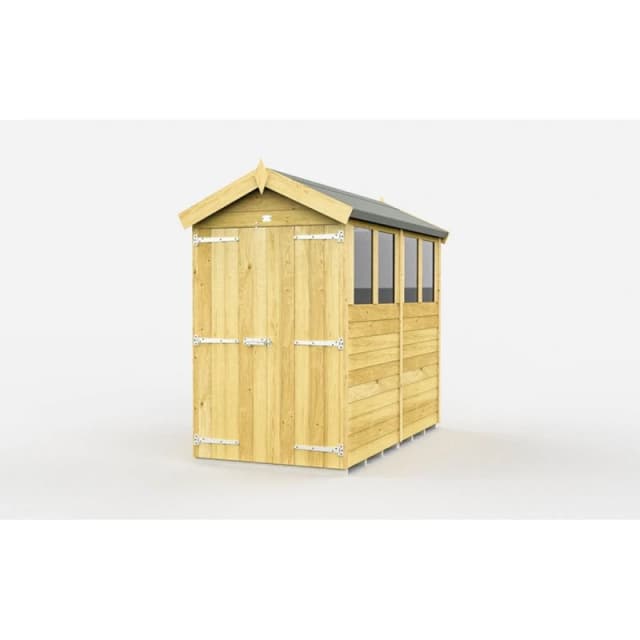Buttercup Farm 4 x 8 Feet Apex Shed - Double Door W/ Windows - L243 x W118 x H217cm in Brown Brown Unisex