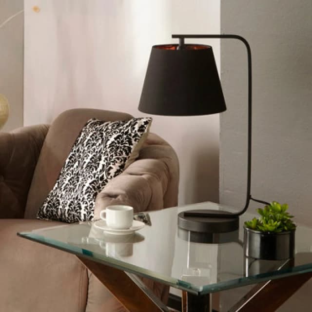 K Living Hendrix Black Table Lamp With Black And Copper Lamp Shade