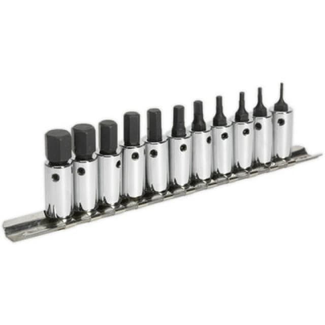 Loops 11pc S2 Steel Hex Socket Bit Set - 1/4" Square Drive - 1.5mm to 11mm Allen Metallics