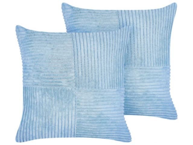 Beliani Set Of 2 Decorative Cushions Millet Corduroy 43 X 43cm Blue Geometric Pattern