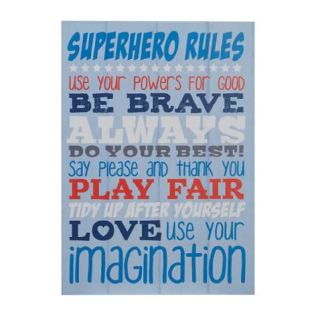 Premier Housewares Kids Superhero Rules Wall Plaque, Inspirational and Educational Modern Wall Art for Kids, MDF Wall Plaque Blue