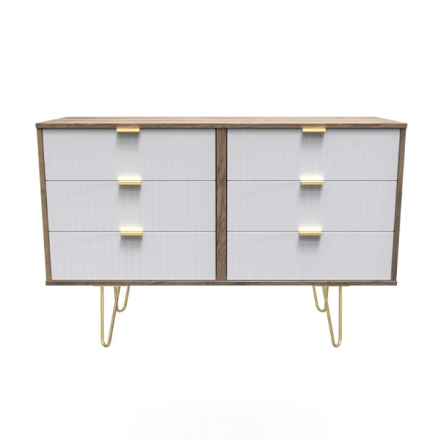 Welcome Furniture Ready Assembled Linear 6 Drawer Chest In White Matt & Vintage Oak, White LIF015WMVO