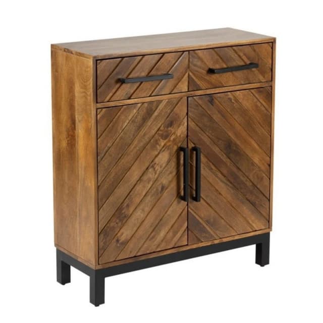 Jaipur Furniture Ltd Parquet 2 Door 1 Drawer Cabinet - Mango Wood/Iron - L30 x W80 x H90cm - PP Finish in Brown Brown Unisex