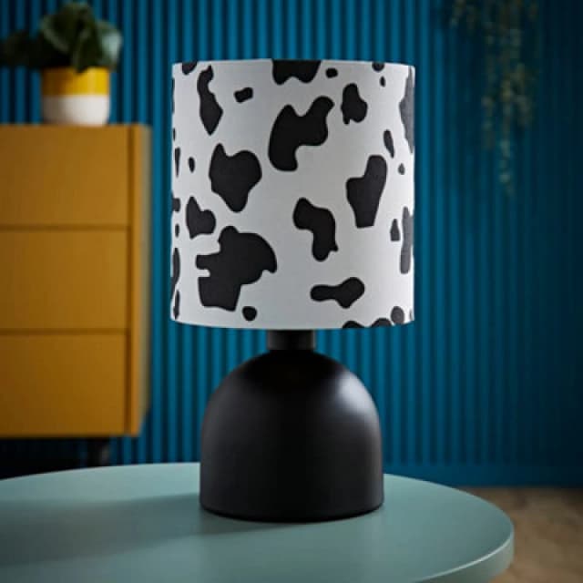 ValueLights ValueLights Mileys Cow Print Drum Lamp Shade Matte Black Table Lamp Black One Size Unisex 5016529272359