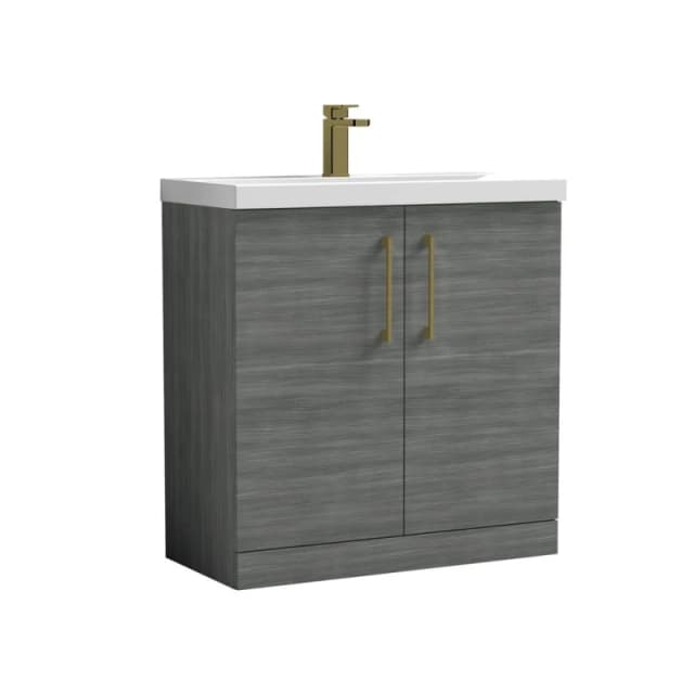 BALTERLEY Balterley Level Contemporary Bathroom Floor Standing 2-Door Vanity Unit & Mid-Edge Basin, Anthracite Woodgrain, 800mm BALARN505AH017