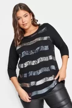 Sequin Striped Long Sleeve Top