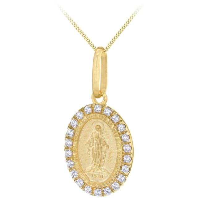Be You 9ct Gold Oval Holy Mary with CZ Necklace Yellow Gold unisex 18in