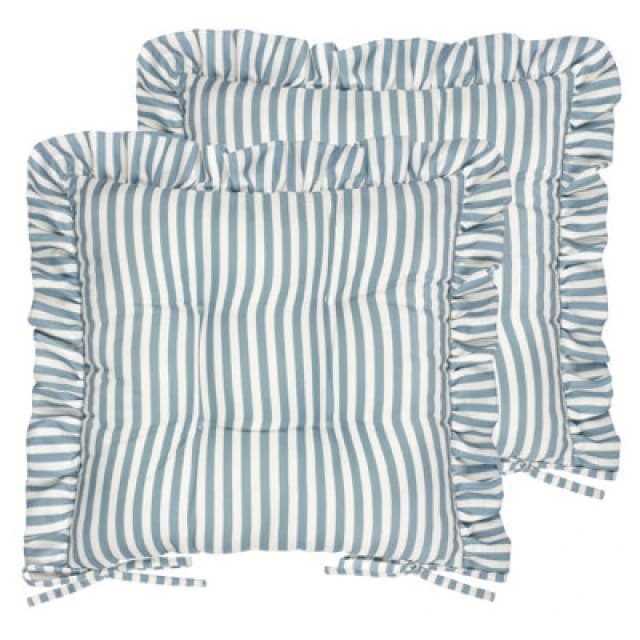 Wylder Millie Ruffle 2 Pack Indoor/Outdoor Seat Pads in Blue Size: 40cm x 40cm Blue Unisex 40cm x 40 cm