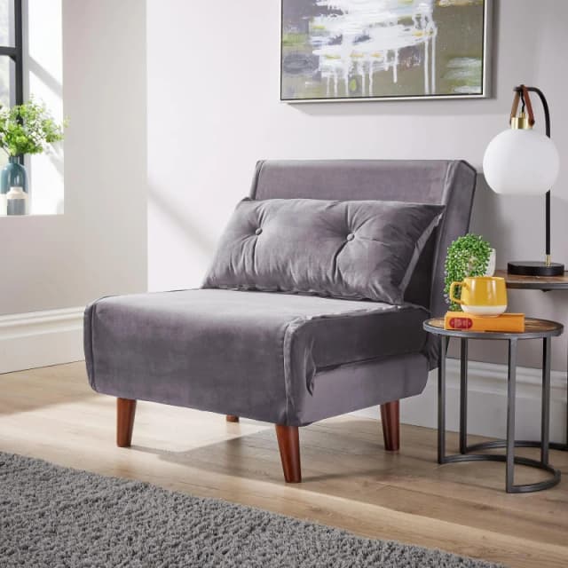 Home Source Morella Velvet 1 Seater Single Folding Sofa Bed Grey